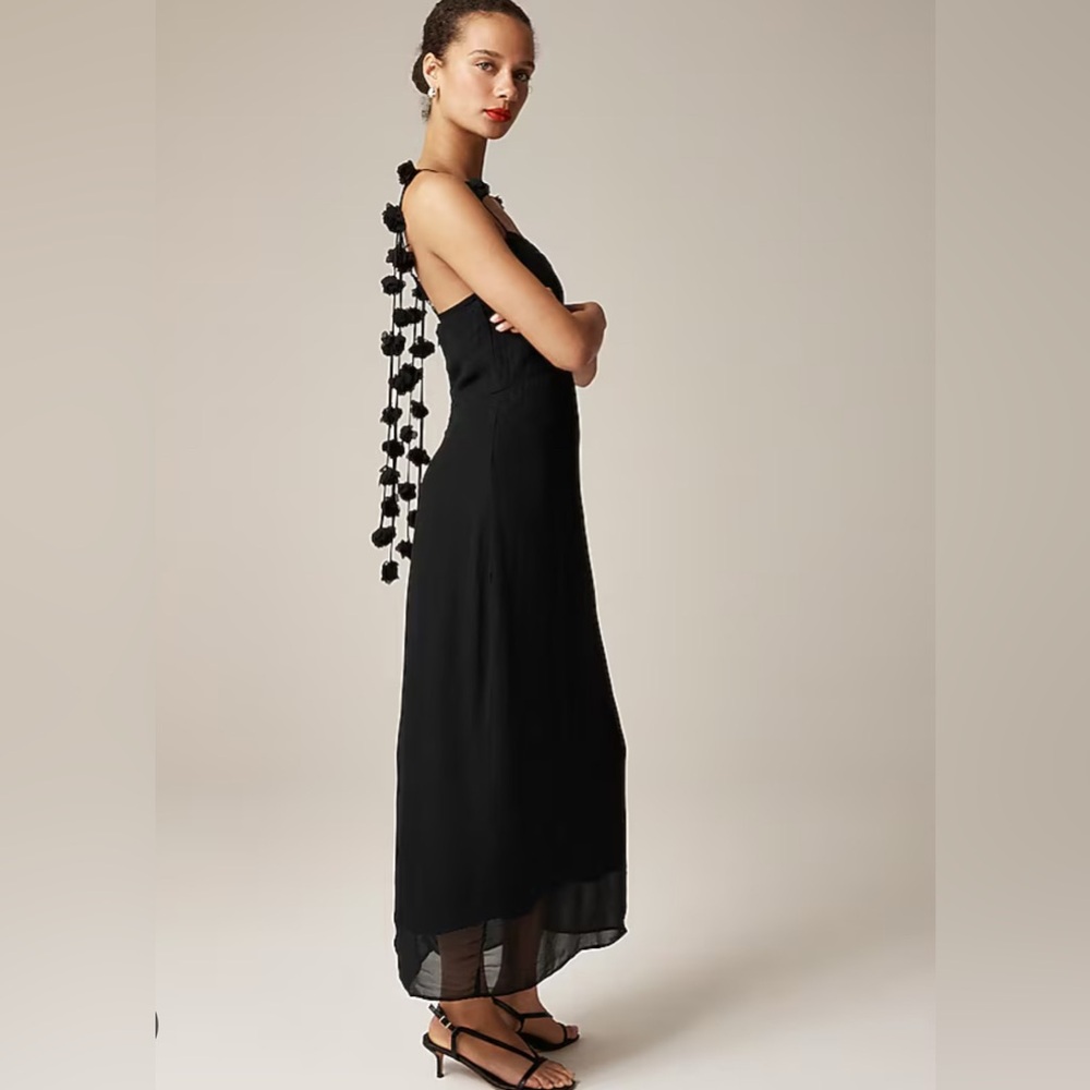 J.Crew Collection Rosette-Strap Sheath Midi Dress in Chiffon Black Sz 8 NEW $298